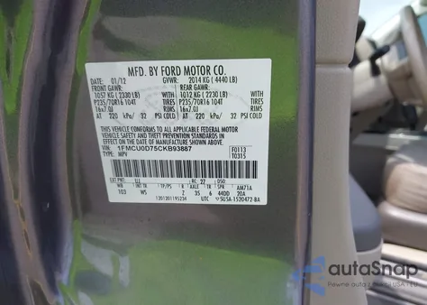 2012 Ford Escape Xlt z USA, uszkodzony, nr VIN 1FMCU0D75CKB93887